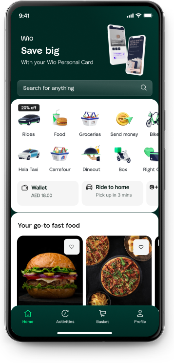 Super-app homepage surfacing cross-service recommendations, including ride prompts from other services
